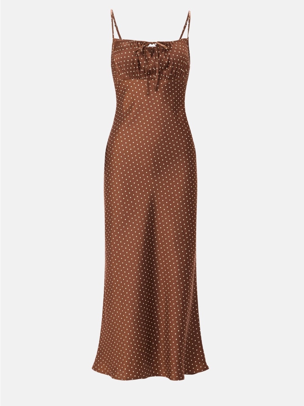 Ciao Lucia Brown Polka Dot Spaghetti Strap Midi Dress - Picture 5 of 8